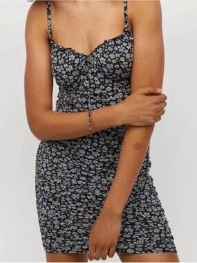 H&M Black Floral Spaghetti Strap Mini Dress